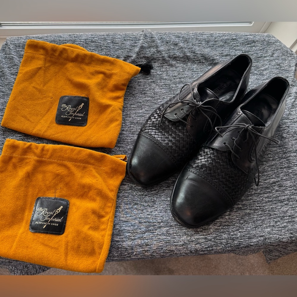 Florsheim Black Woven Leather Oxfords